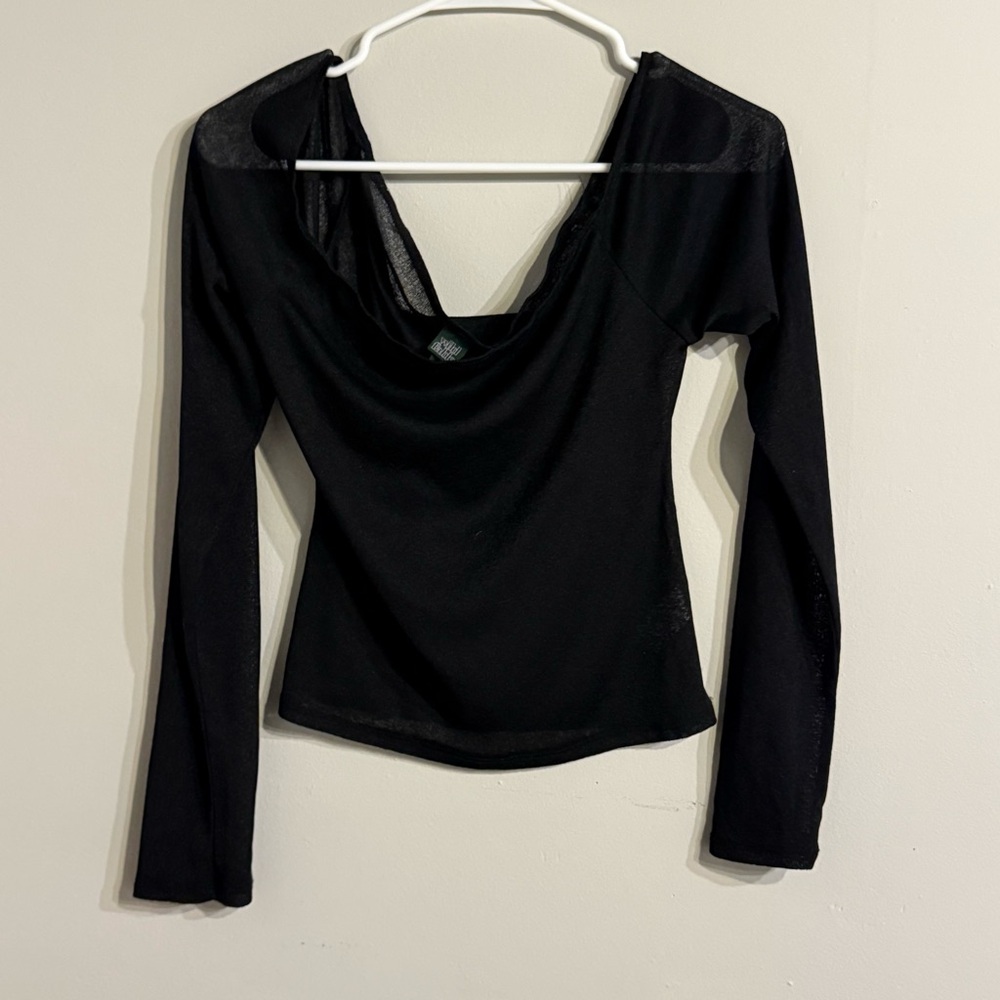 Wild Fable Black Drape Neck Long Sleeve Top